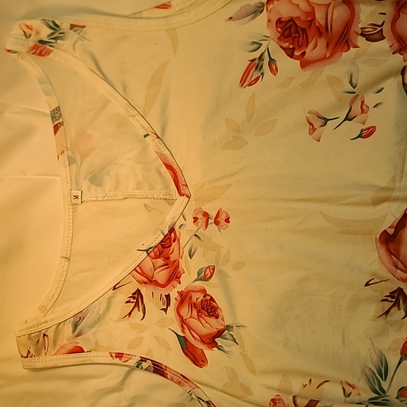 White Floral Sundress Medium cover-up pockets swing dress skater dress - Picture 6 of 6